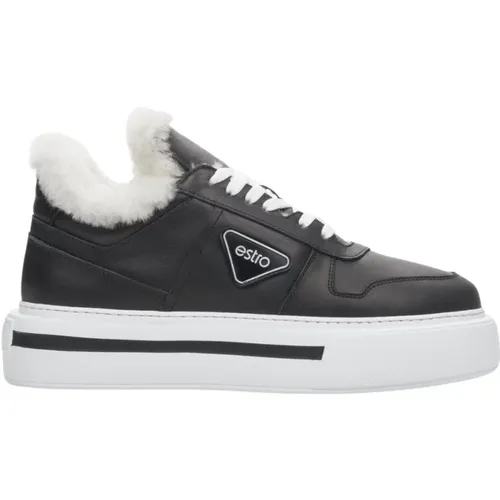 Damen Schwarze Leder Low-Top Sneakers mit Fellfutter für den Winter Er00111980 , Damen, Größe: 36 EU - Estro - Modalova