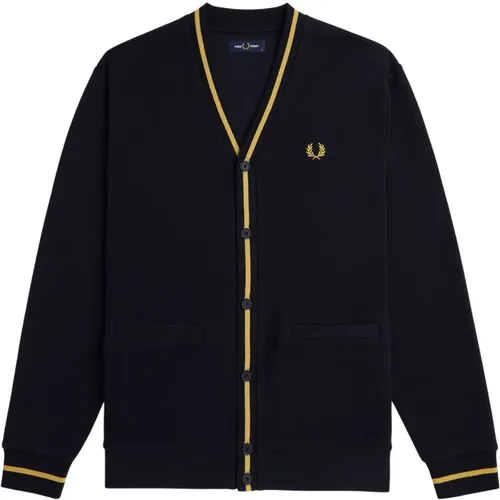 Textured Pique Cardigan Sweater , male, Sizes: XL, S, L, M - Fred Perry - Modalova