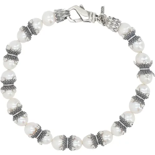 Silver Bracelet with Freshwater Pearls , male, Sizes: L - Emanuele Bicocchi - Modalova