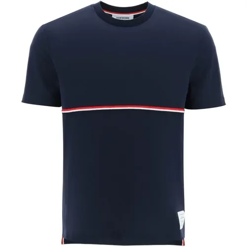 T-Shirt mit Tricolor-Tasche und High-Low-Saum , Herren, Größe: XL - Thom Browne - Modalova
