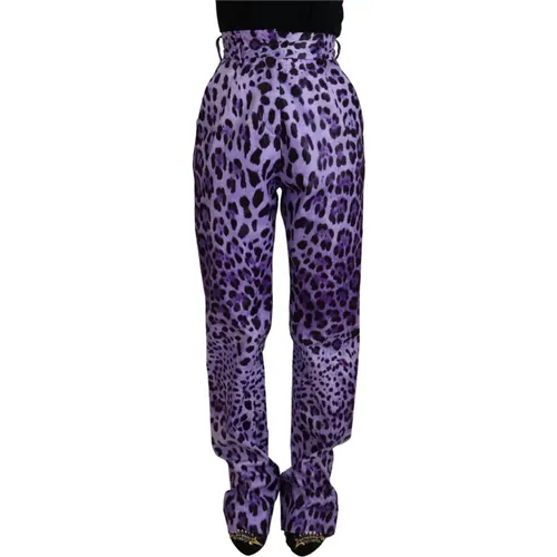 Leopard Print High Waist Pants , female, Sizes: XS - Dolce & Gabbana - Modalova