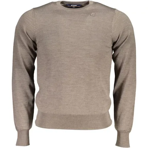 Beiger Wollpullover mit Logo , Herren, Größe: 2XL - K-way - Modalova