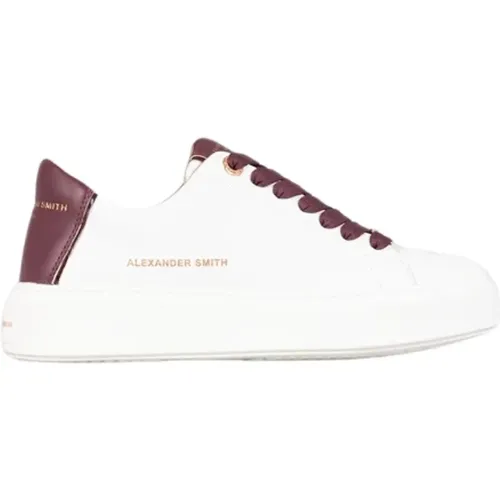 Weiße Bordeaux Leder Sneakers - Alexander Smith - Modalova