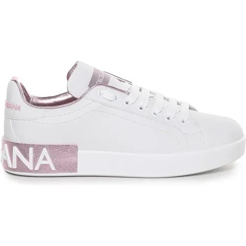 Weiße Ledersneakers mit Logo , Damen, Größe: 38 1/2 EU - Dolce & Gabbana - Modalova