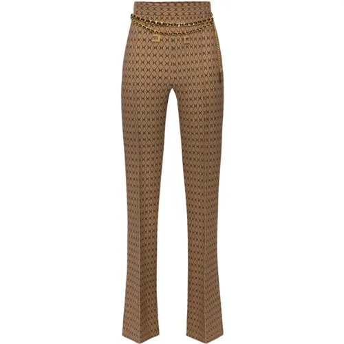 Rhombus Print Palazzo Pants with Chain , female, Sizes: XS, L, M, S - Elisabetta Franchi - Modalova