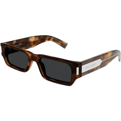 Slim Rectangle Sunglasses Havana Tortoise , unisex, Sizes: L - Saint Laurent - Modalova