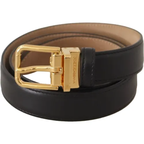 Elegant Leather Belt with Engraved Buckle , unisex, Sizes: 75 CM - Dolce & Gabbana - Modalova