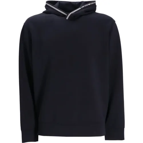 Blauer Pullover mit Kapuze und Streifen , Herren, Größe: L - Emporio Armani - Modalova