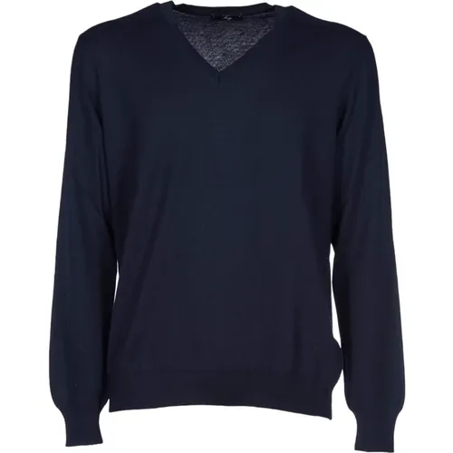 Blauer Strickpullover V-Ausschnitt Stil - Fay - Modalova