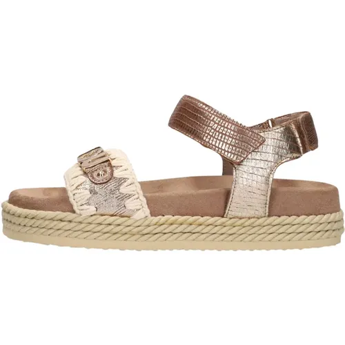 Bronzefarbene Ledersandalen mit Oversized Logo , Damen, Größe: 41 EU - Mou - Modalova