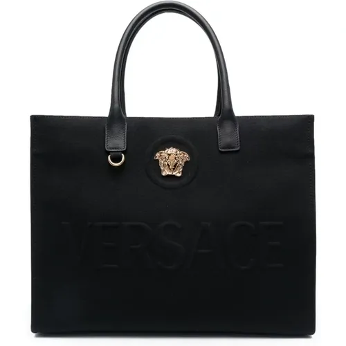 Fabric and Calf Leather Tote Bags , female, Sizes: ONE SIZE - Versace - Modalova