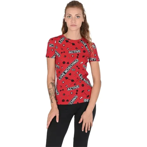 Rotes Nylon Spandex T-Shirt - Love Moschino - Modalova