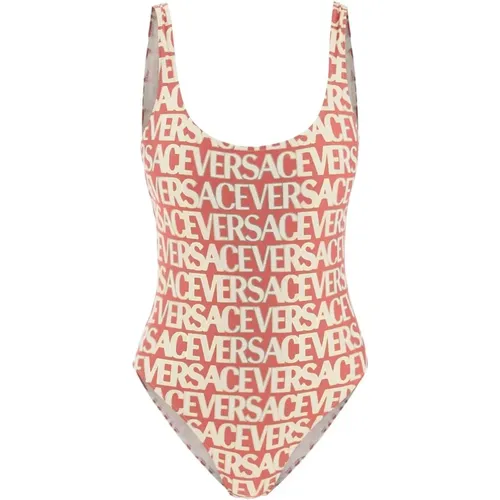 Red Swimwear Metallic Allover Print , female, Sizes: S - Versace - Modalova