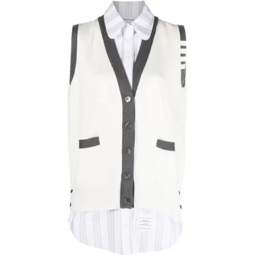 Layered Cotton Cardigan Vertical Stripe , female, Sizes: XS, 2XS - Thom Browne - Modalova
