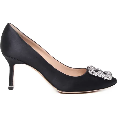 Satin Crystal Buckle Heels , female, Sizes: 5 1/2 UK - Manolo Blahnik - Modalova