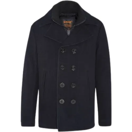 Dark Navy Woolen Peacoat , male, Sizes: M, XL, L, 2XL, S - Schott NYC - Modalova