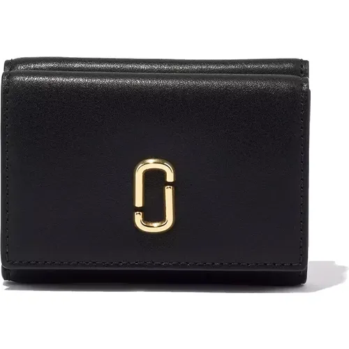 Schwarze Lederbrieftasche mit Druckknopfverschluss , Damen, Größe: ONE Size - Marc Jacobs - Modalova