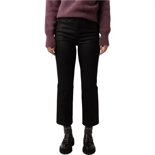 Schwarze Glänzende Kick-Flare Hose , Damen, Größe: W27 - drykorn - Modalova