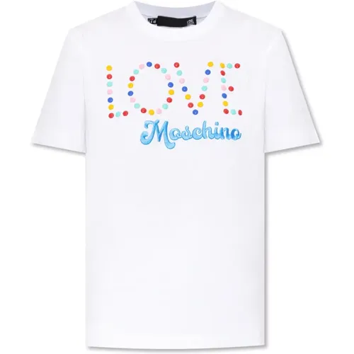 Multicolored Appliqué Cotton T-shirt , female, Sizes: S - Love Moschino - Modalova