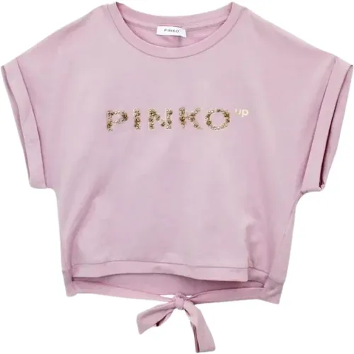 Cropped T-Shirt mit Strass-Logo - pinko - Modalova