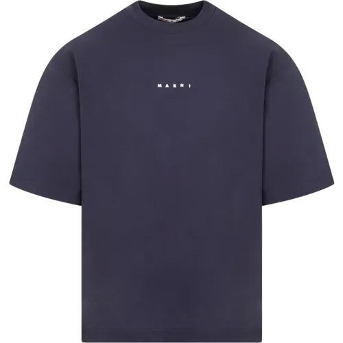 Blauer Baumwoll-Logo-T-Shirt , Herren, Größe: M - Marni - Modalova