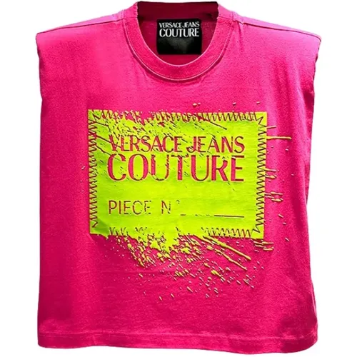 Fuchsia Sleeveless Top with Shoulder Pads , female, Sizes: S - Versace Jeans Couture - Modalova
