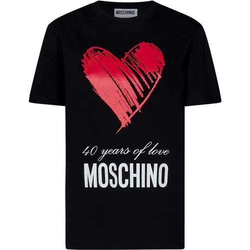 Heart Print Logo T-Shirt , female, Sizes: M - Moschino - Modalova