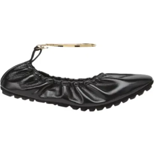 Schwarze Lederballerinas mit Metallknöchelriemen , Damen, Größe: 38 1/2 EU - Fendi - Modalova