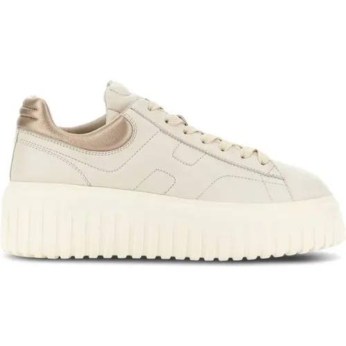 Ecru/Gold Sneakers Stilvolle Metall-Details , Damen, Größe: 38 EU - Hogan - Modalova