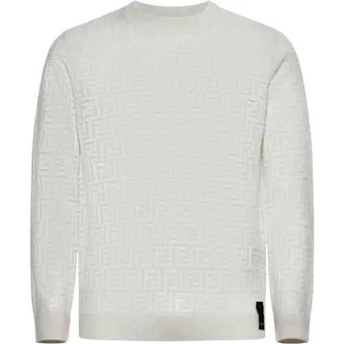 White FF Motif Wool Blend Sweater , male, Sizes: S, L - Fendi - Modalova