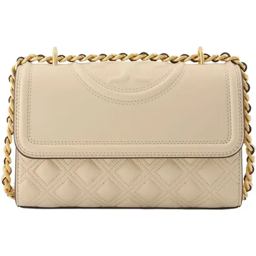 Fleming Small Hobo Bag - Cream Leather , female, Sizes: ONE SIZE - TORY BURCH - Modalova