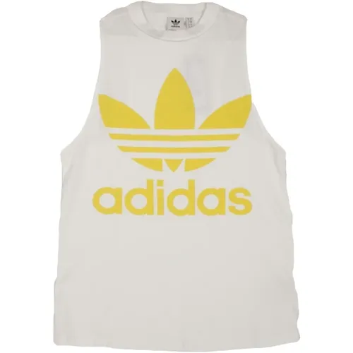 Weiß/Sand Trefoil Tank Top , Damen, Größe: L - Adidas - Modalova