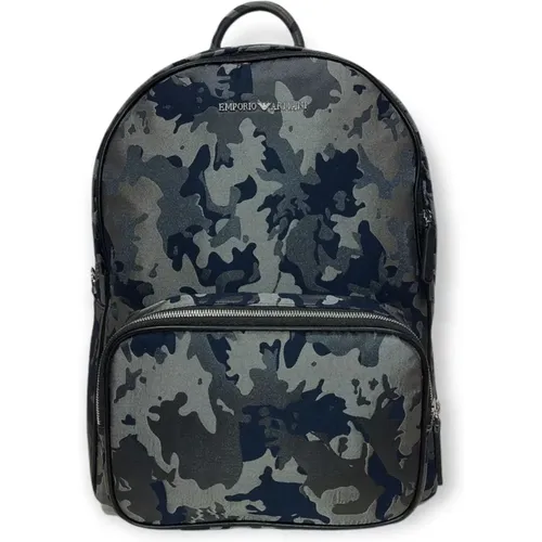 Navy/Black Jacquard Camouflage Backpack , male, Sizes: ONE SIZE - Emporio Armani - Modalova