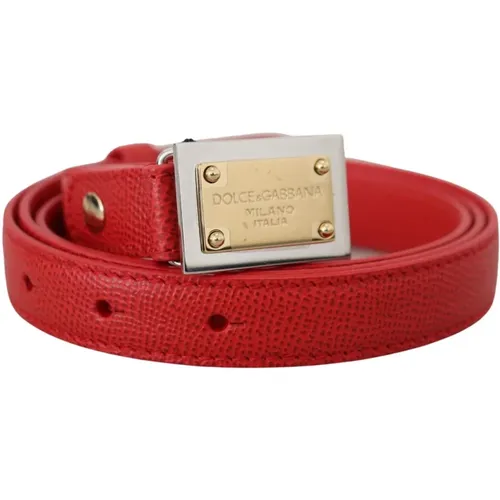 Roter Ledergürtel mit goldener gravierten Metallschnalle - Dolce & Gabbana - Modalova