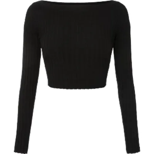 Schwarzer Rippstrickpullover Bootsausschnitt , Damen, Größe: M - Elisabetta Franchi - Modalova