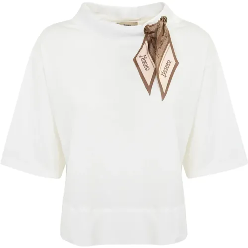 Cotton T-shirt with Jacquard Scarf , female, Sizes: L, 2XL - Herno - Modalova