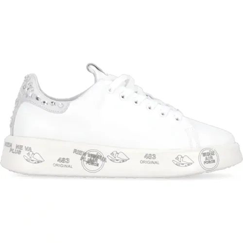 Weiße Ledersneakers mit Strass-Detail , Damen, Größe: 35 EU - Premiata - Modalova