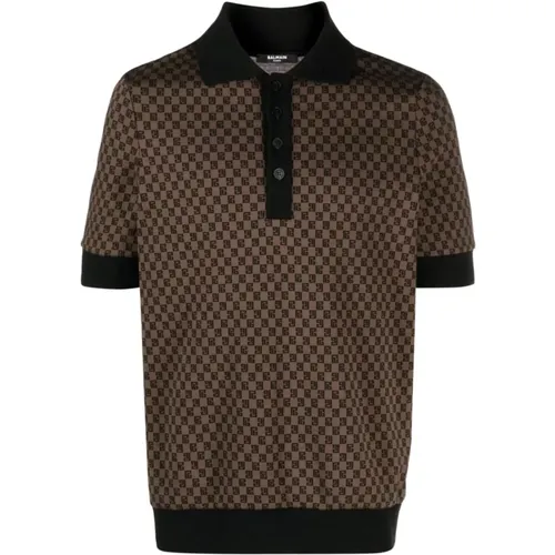 Monogram Jacquard Polo Collar T-shirts and Polos , male, Sizes: XL - Balmain - Modalova