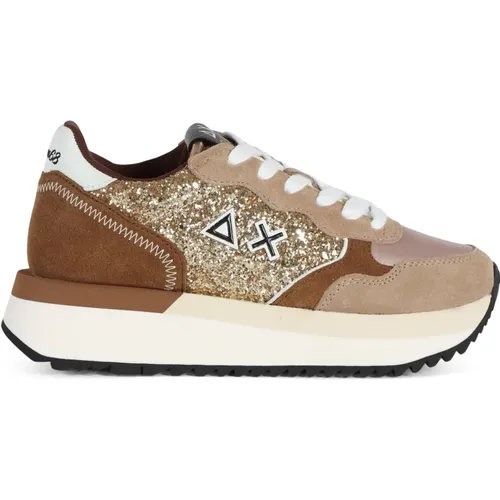 Glitter Leather Sneakers , female, Sizes: 8 UK, 4 UK, 5 UK, 6 UK, 7 UK, 3 UK - Sun68 - Modalova