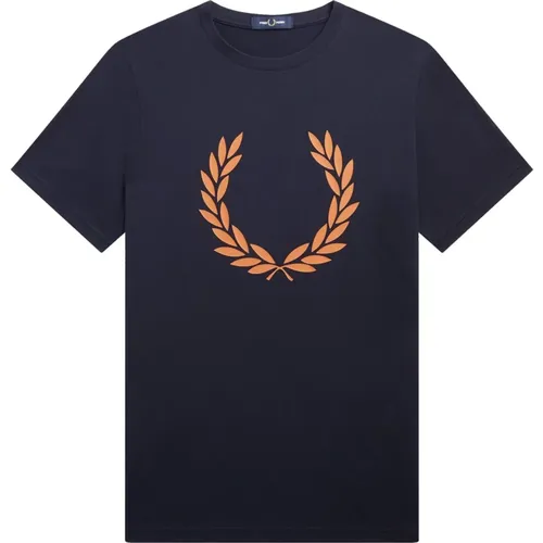 Graphic Crew Neck T-Shirt with Flock Laurel Wreath , male, Sizes: S - Fred Perry - Modalova