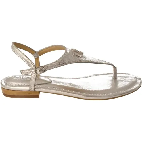 Silber Metallic Leder Sandale , Damen, Größe: 37 EU - Ralph Lauren - Modalova