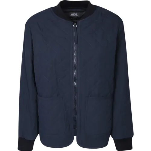 Gepolsterte Blaue Jacke mit Geripptem Kragen und Logo-Print - A.p.c. - Modalova