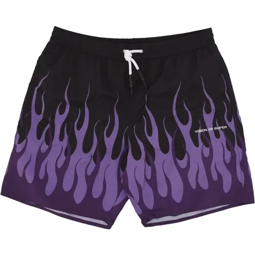 Flames Badehose Schwarz/Lila , Herren, Größe: M - VISION OF SUPER - Modalova