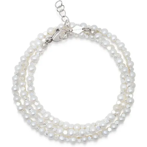 Men's Silver Wrap-Around Bracelet with Pearls , Herren, Größe: L - Nialaya - Modalova