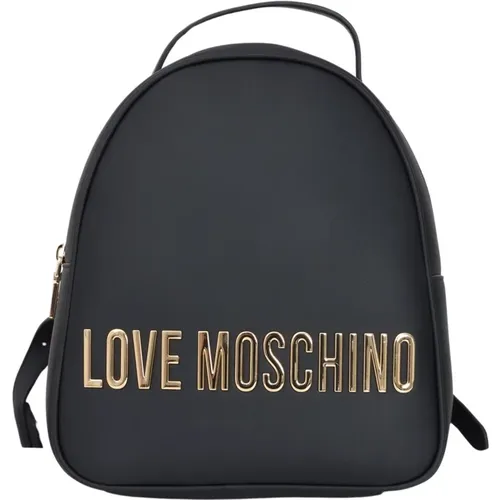 Minimalistischer Schwarzer Rucksack mit Metall-Logo,Schwarze Taschen für stilvolle Outfits - Love Moschino - Modalova