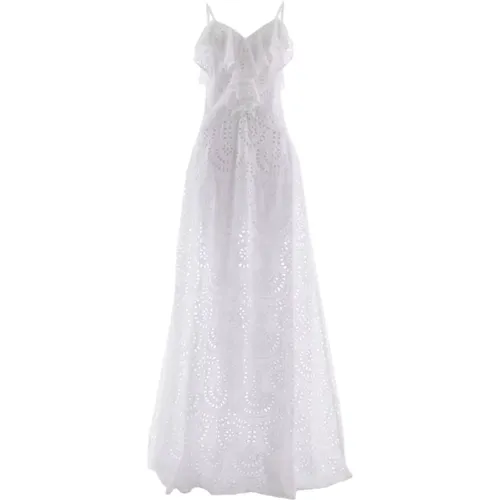 Weiße Lange Kleid mit V-Ausschnitt , Damen, Größe: 2XS - Silvian Heach - Modalova