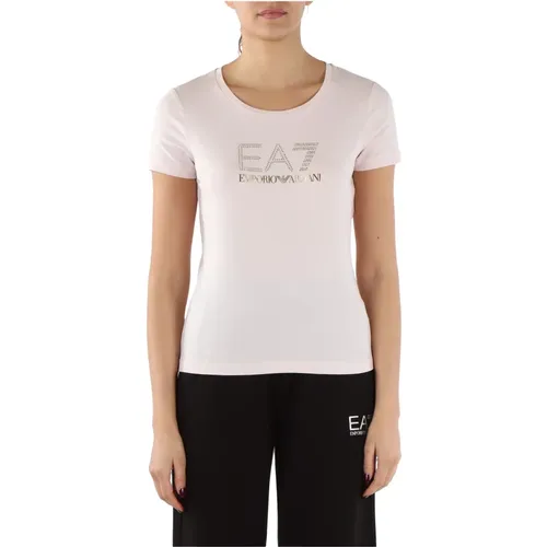 Cotton and Modal T-shirt with Front Logo , female, Sizes: S - Emporio Armani EA7 - Modalova