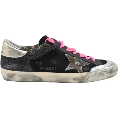 Black Military Star Glitter Sneakers , male, Sizes: 9 UK - Golden Goose - Modalova