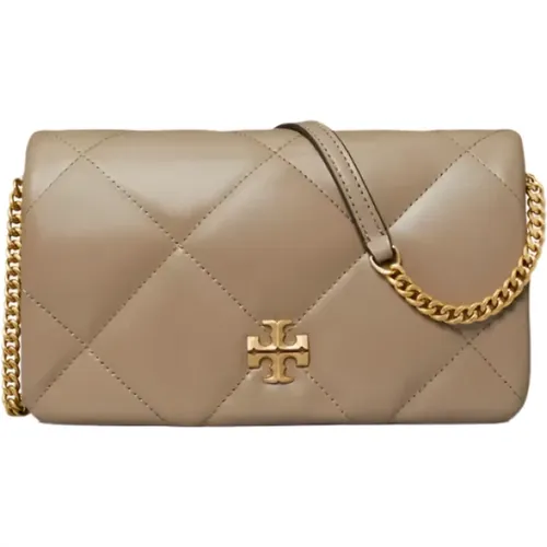 Diamond Quilt Chain Wallet - Taupe , female, Sizes: ONE SIZE - TORY BURCH - Modalova