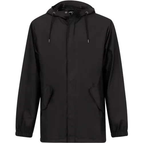 Schwarze Fishtail Jacke Wasserdicht Reißverschluss Kapuze , Herren, Größe: XL - Rains - Modalova